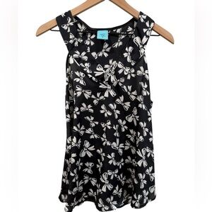 h.i.p. Black and White Bow Print Sleeveless V-neck‎ Blouse Sz M